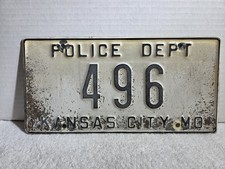 Obsolete 1960s Kansas City Missouri Police Department License Plate 496 Obsolete 1960s Kansas City Missouri Police Department License Plate 496