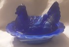 Mosser Hen On Nest, 6.5", Split Tail Cobalt Blue & White Marble Slag Glass Swirl — photo 4