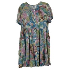 VTG Hilo Hattie Womens Medium Babydoll Floral Tropical Dress Hawaii Resort