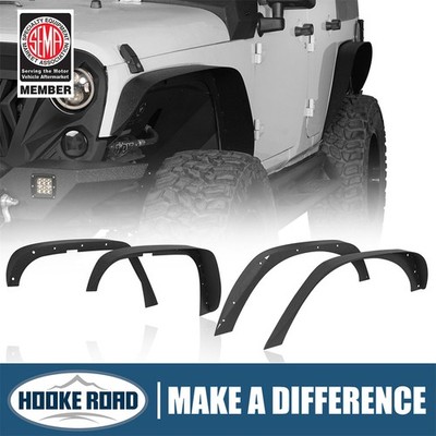 Hooke Road Steel Front & Rear Flat Fender Flares for 2007-2018 Jeep Wrangler JK