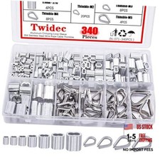 /340PCS 304 Stainless Steel Wire Rope Cable Thimbles and Aluminum 340PCS Kit