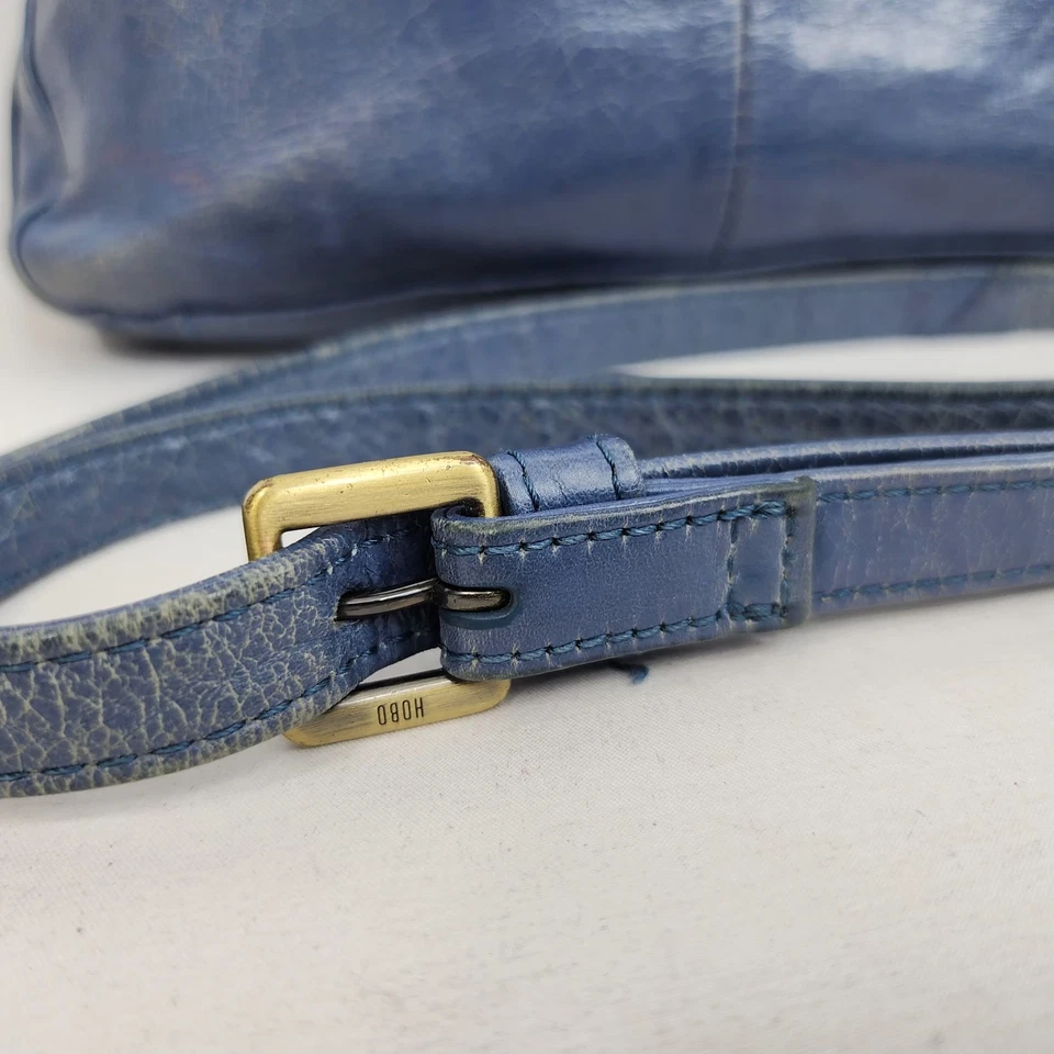 Bolso Bandolera Hobo International Azul Cuero Envejecido Cúpula Superior Cremallera Foto 4 de 4