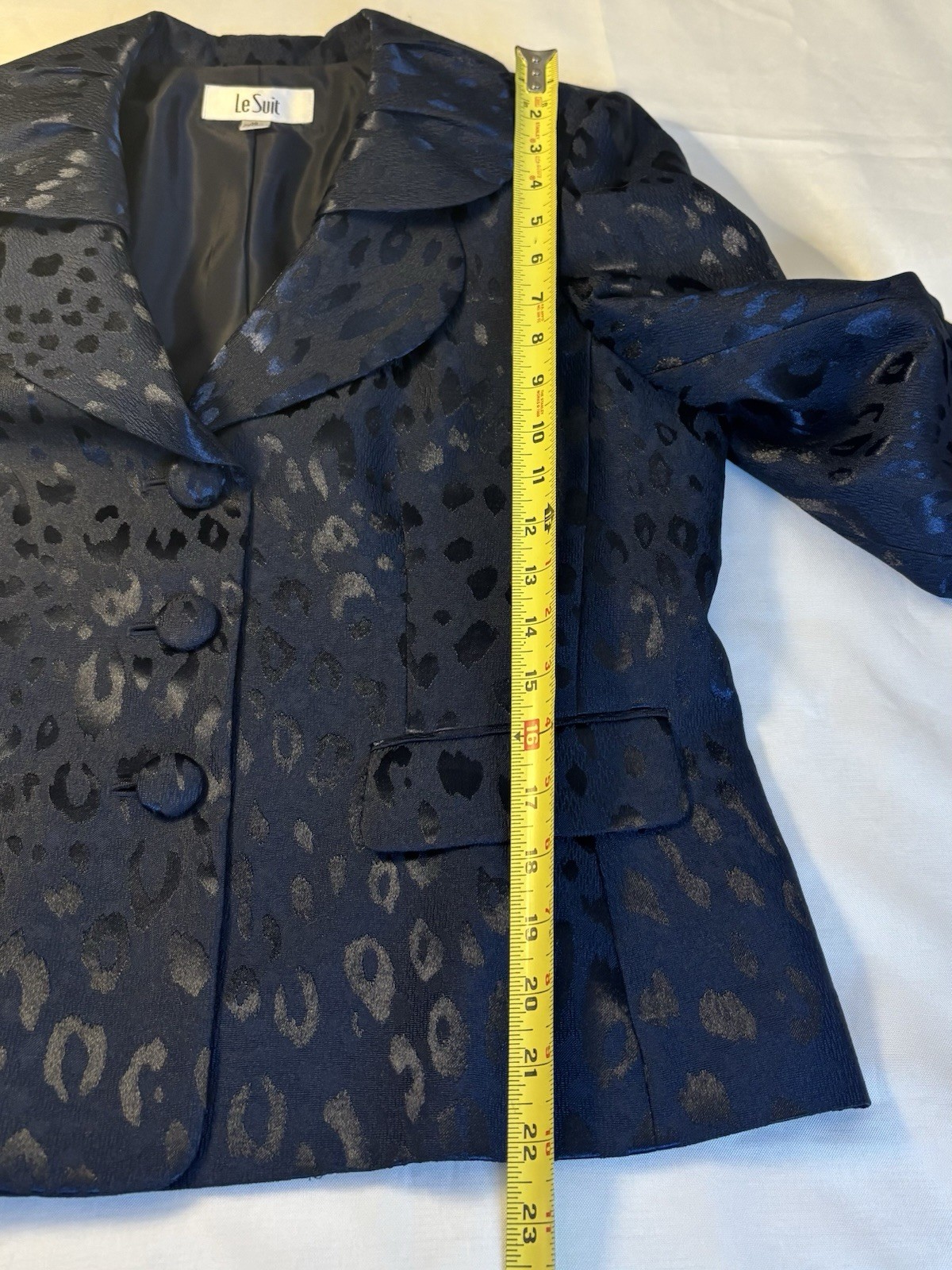 LE SUIT Majestic Courtyard Navy Blazer Skirt Set 10 Animal Print Office Business