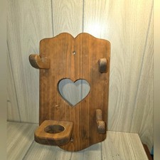 Vtg 80s Wood Heart Hair Styling Wall Organizer Blow Dryer Curling Iron Bathroom