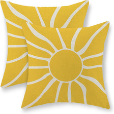 Summer Pillow Covers 18X18 Inch Set of 2 18" X 18" Pack of 2 Yellow Sun