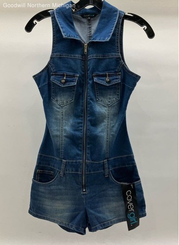 Women's COVERGIRL Dark Blue Denim Romper Shorts - Size Small