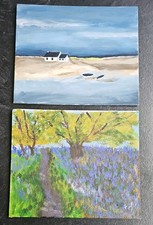 Original Impressionist Oil Painting - Bluebell Wood Forest Path Landscape
