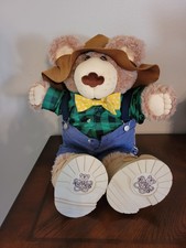 Vtg Farrell Furskins Bear Green Suspenders Boots Xavier Roberts 1984