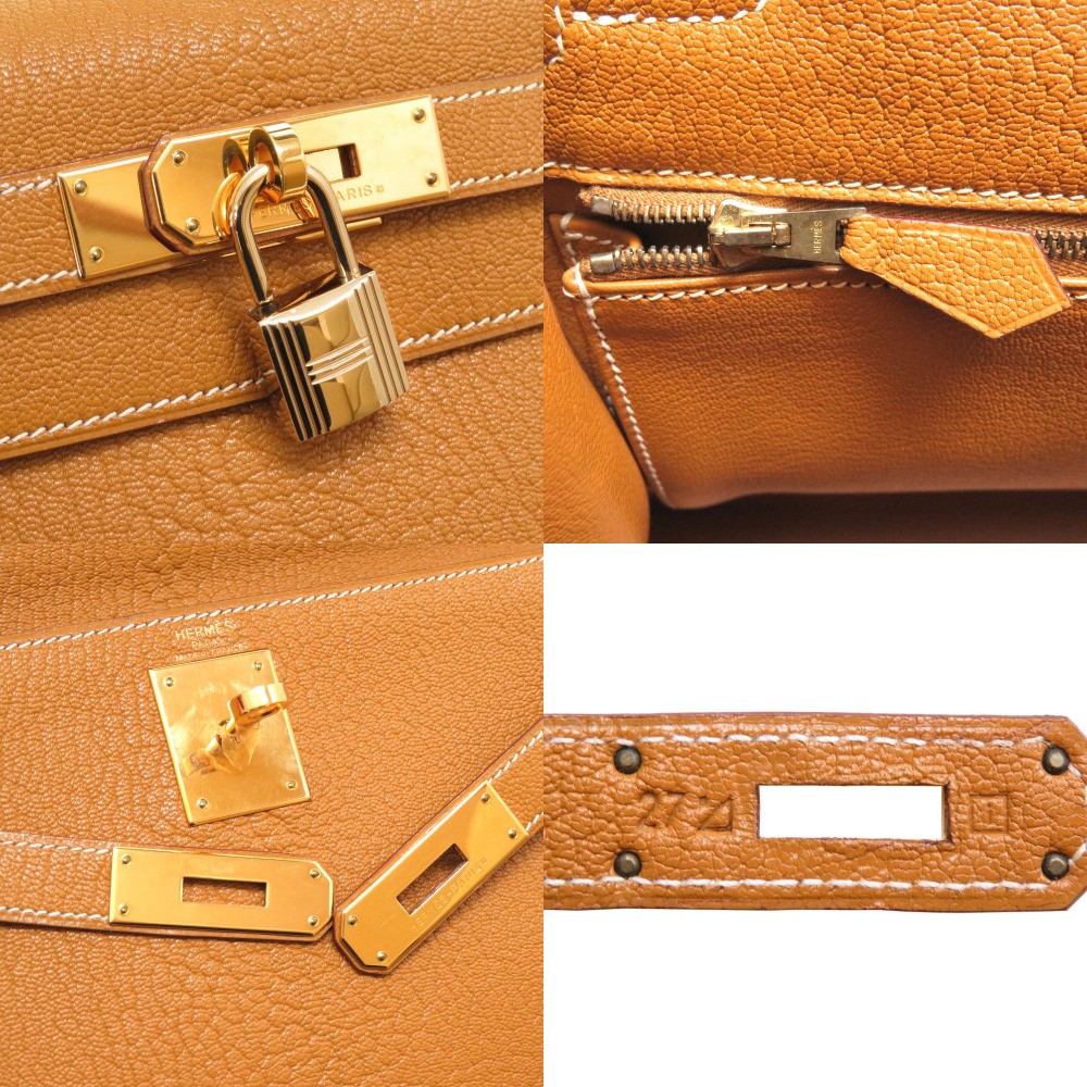 AUTHENTIC HERMES Kelly28 outer sewing Hand Bag Camel Coromandel 0018 image 9