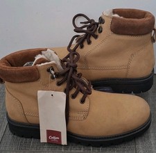 Cotton Traders Womens Leather Sherpa Lined Boots UK Size 4 Honey Brown Brand New
