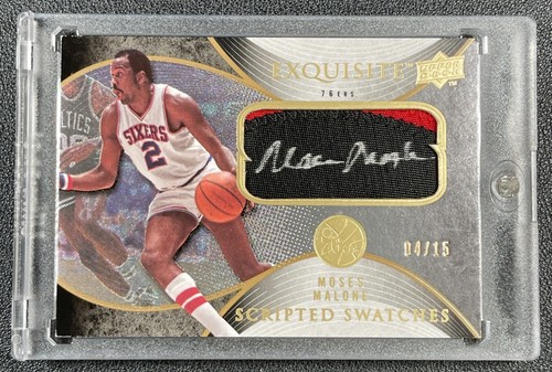 MOSES MALONE 2007-08 UPPER DECK EXQUISITE SCRIPTED SWATCHES GU PATCH AUTO 4/15