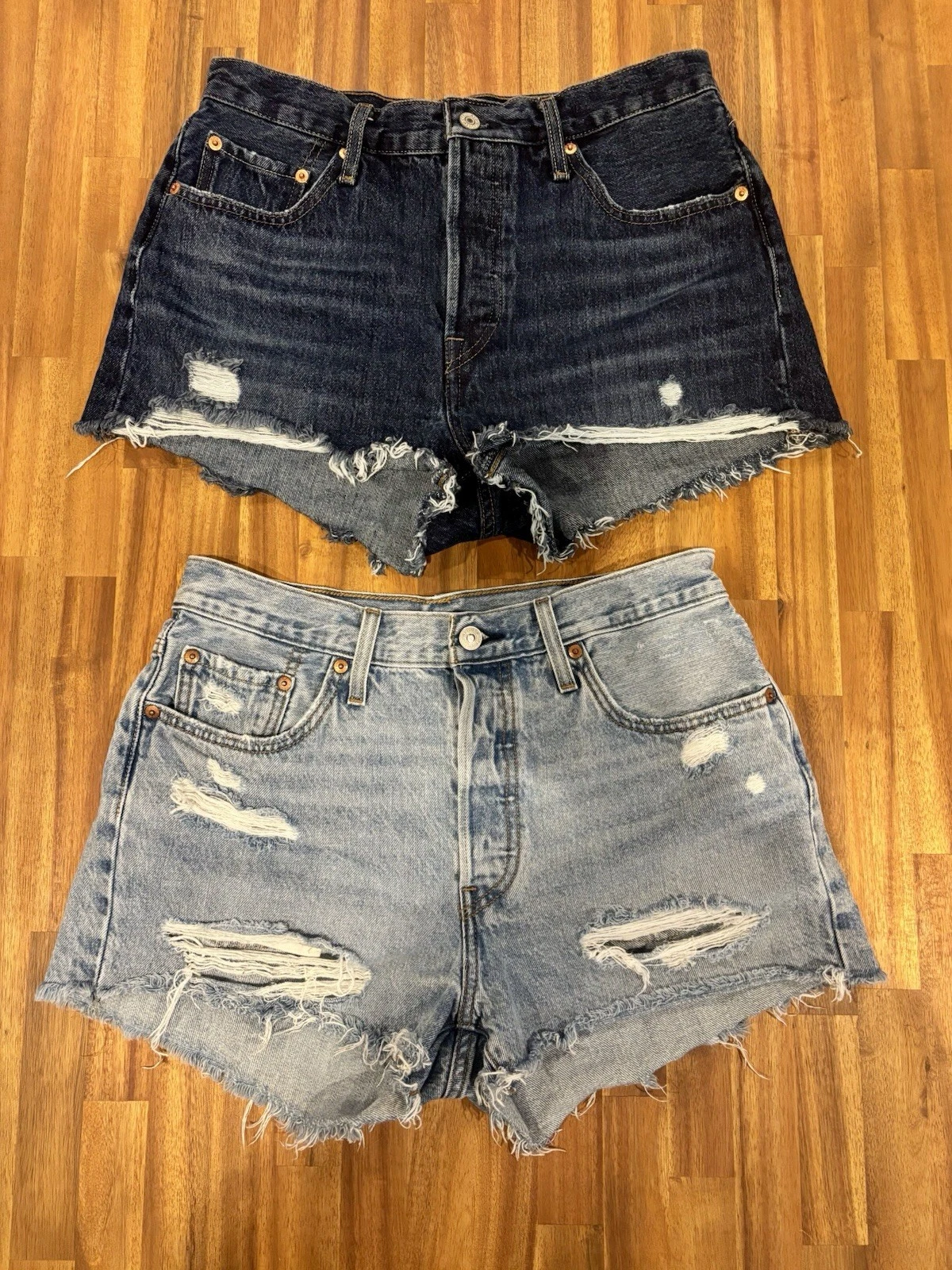 Set of 2 Levi’s Women’s Jean Shorts Cutoff Denim Distressed Size 29 Button Fly