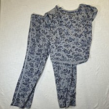 Lucky Brand Women's Pajama Set Shirt and Pants Gray with Blue Floral XL