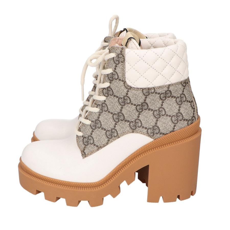 GUCCI Ankle G Supreme Canvas Boots Size:35.5/JP:22.5 White/Beige 141178K Authen thumbnail 2