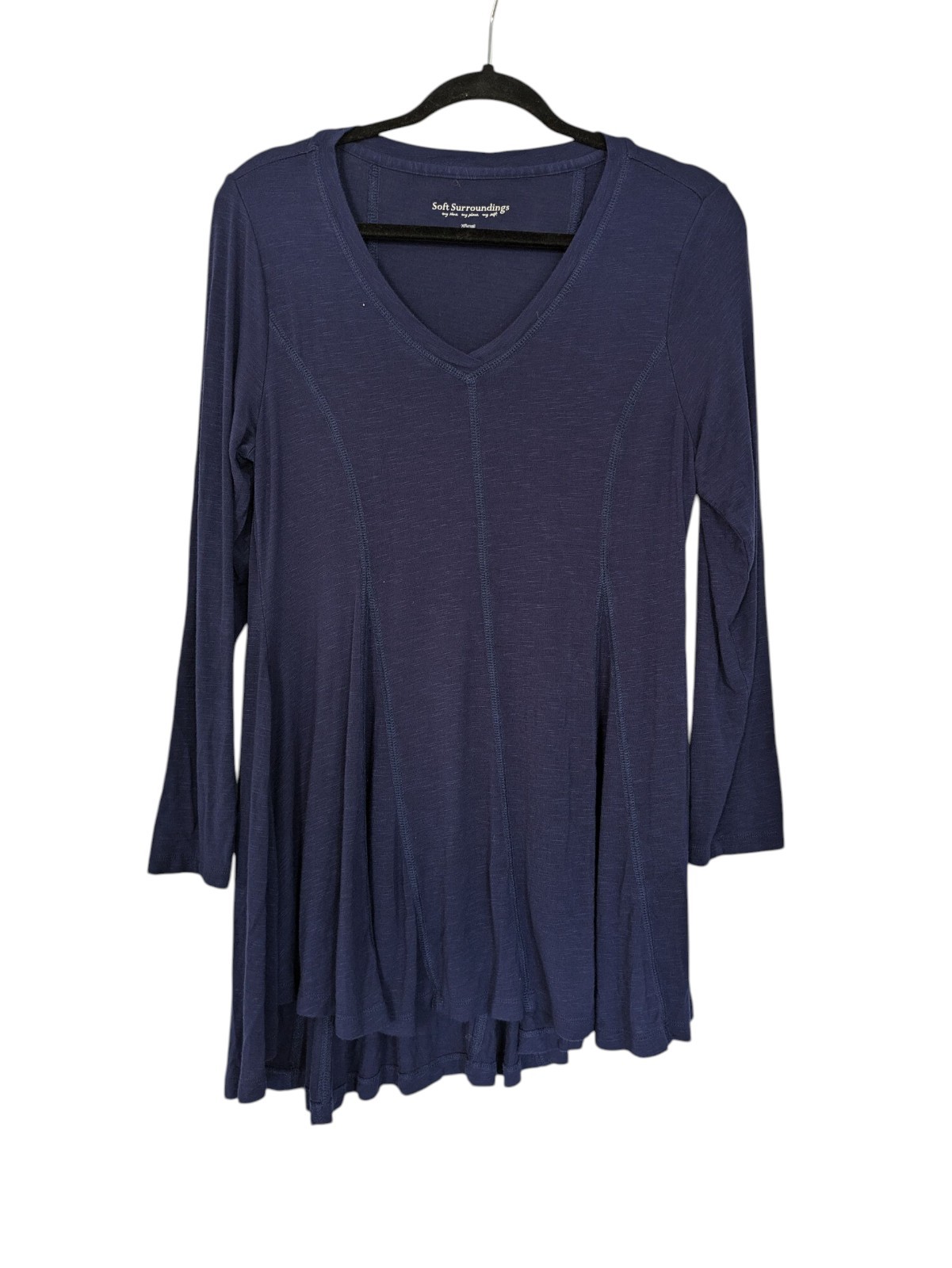 Soft Surroundings Navy Blue Knit Tunic V-Neck Long Sleeve Women's Size XS Flowy
