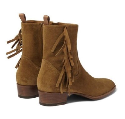 Men Tan color ankle high fringed ankle high suede Boot, Men suede leather high