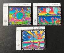 United Nations 1992 Peter Max Earth Summit MNH Inscription Blocks of 4