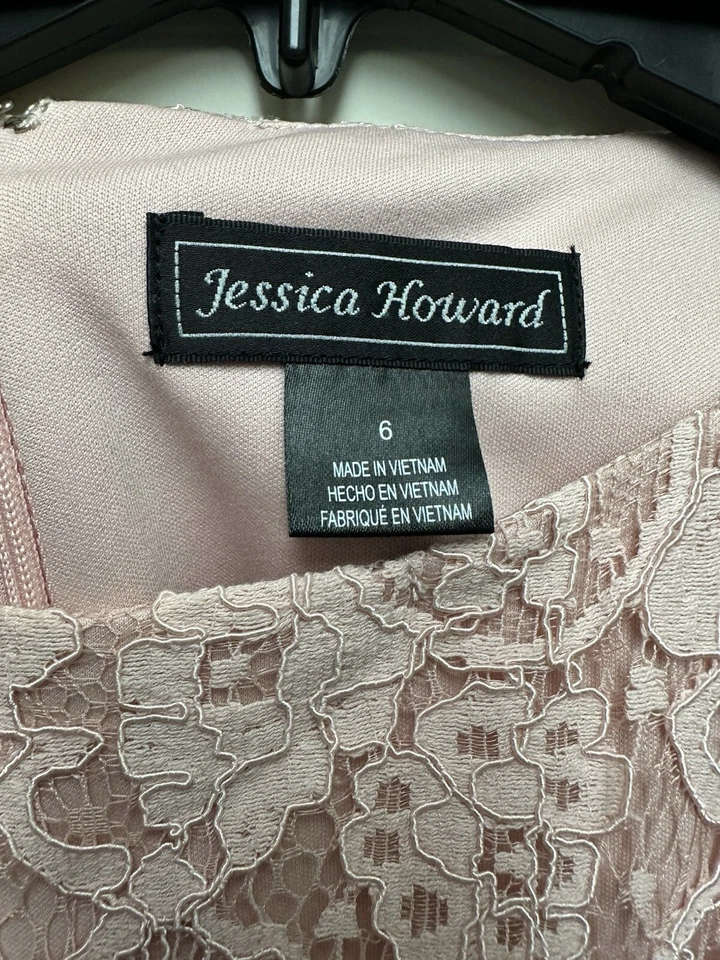 Женское кружевное розовое платье Jessica Howard с локтевым рукавом размер 6 - Изображение 2 из 4