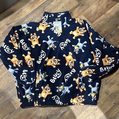 Disney Bluey Fleece Pullover Adult Size XL 3/4 Button Up Front Pouch Pocket NWT