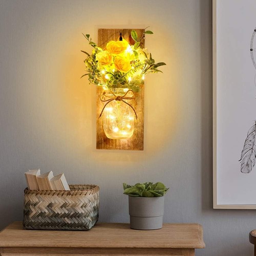 Mason jar wall lamp handmade wall art hanging design with remote control LED - Picture 19 of 52