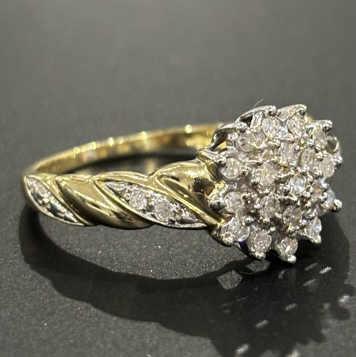 Anello a grappolo in oro giallo 9 kt 375 0,25 ct con diamanti, misura O, US 7,25 - Foto 3 di 5