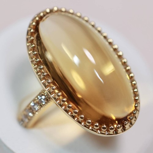 Large Oval Cabochon Citrine and 0.12ct Diamond 18k Yellow Gold Statement Ring - Picture 5 of 8