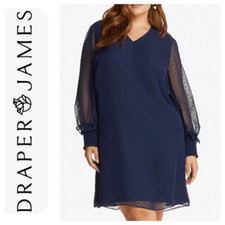 Draper James Navy Swiss Dot Sheer Elasticized Sleeve Dress -- 2X