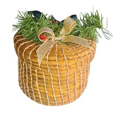 Small Festive Christmas Gift Basket with Lid | Storage Decor 4"x5" 