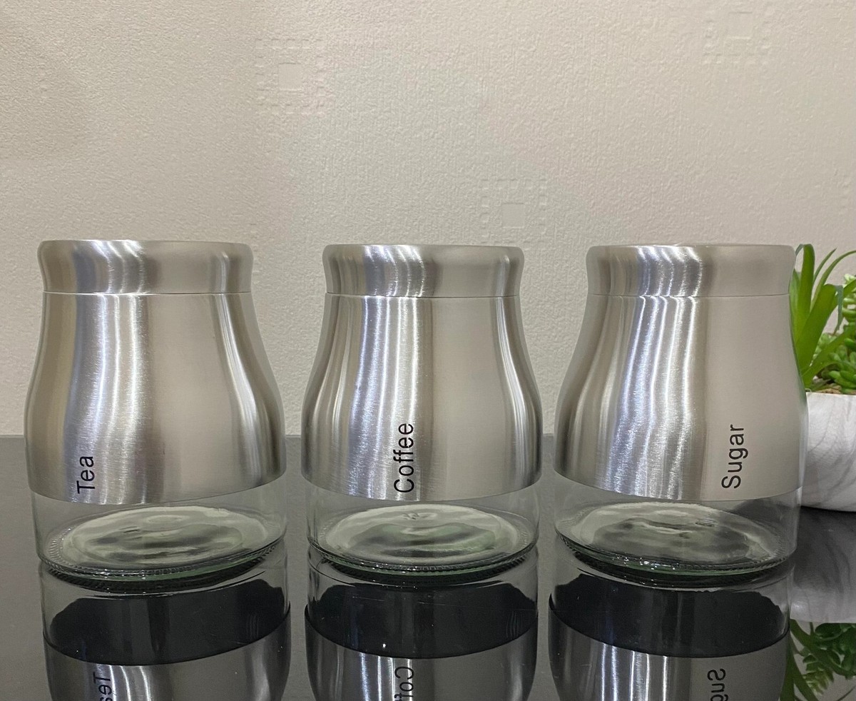 Pleasing Tea-Coffee-Sugar Set 3Pc Stainless Steel Kitchen Decoratie  Organiser