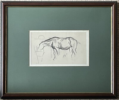 Sir Walter Wesley Russell: Original Pferdestudie in Kohle, Studiostempel verso