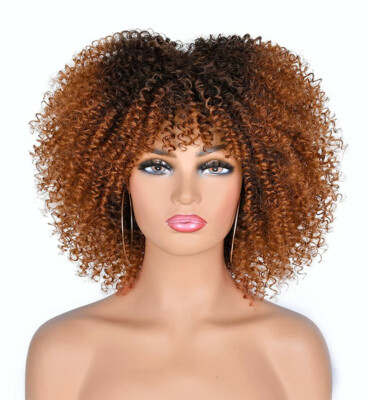 10inch Afro Kinky Curly Wig with Bangs for Black Women No Glue Full and Fluffy