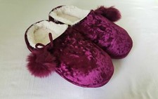 Inc International Concepts purple plush velour faux fur pom pom slippers XL
