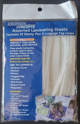 Design Concepts 35 Assorted Laminating Sheets Plus 5 Luggage Tag Loops NOS
