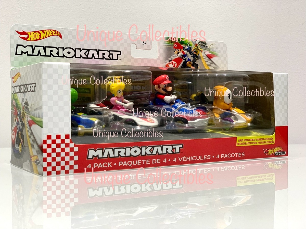 Hot Wheels Mario Kart 4 pack Yoshi Peach Mario Orange Shy Guy