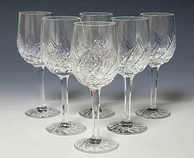 glass-roots グラスルーツ HOYA 6 HOYA Japan Finely Cut Swirl Comet Crystal Wine Glasses