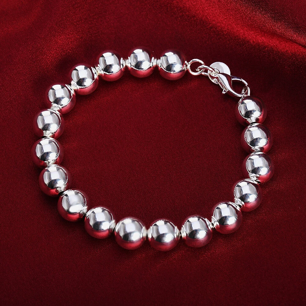 10mm sterling silver bead bracelet online