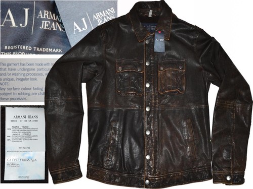 ARMANI Chaqueta 100% Cuero Envejecido Para Hombre Talla M AR31 T3G