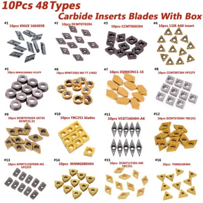 48 Types CNC Carbide Inserts Tips, 10pcs Indexable Lathe Turning Cutter Tool XY