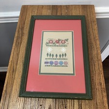 Holiday Needlepoint Handmade Glass Framed Vintage