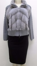 Couture Sale New Sapphire Grey Genuine Mink Fur Knit Sweater Italian Med Sexy