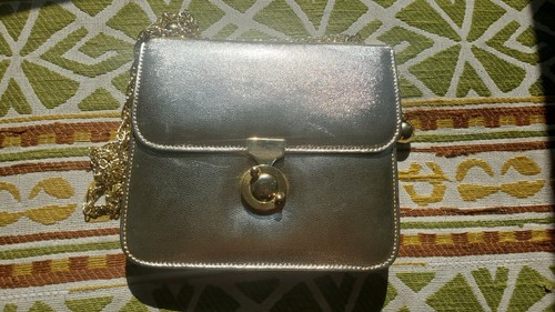 Vintage 50s 60s WALBORG Gold Leather Purse Hand Bag HONG KONG Chain Mad Men MCM