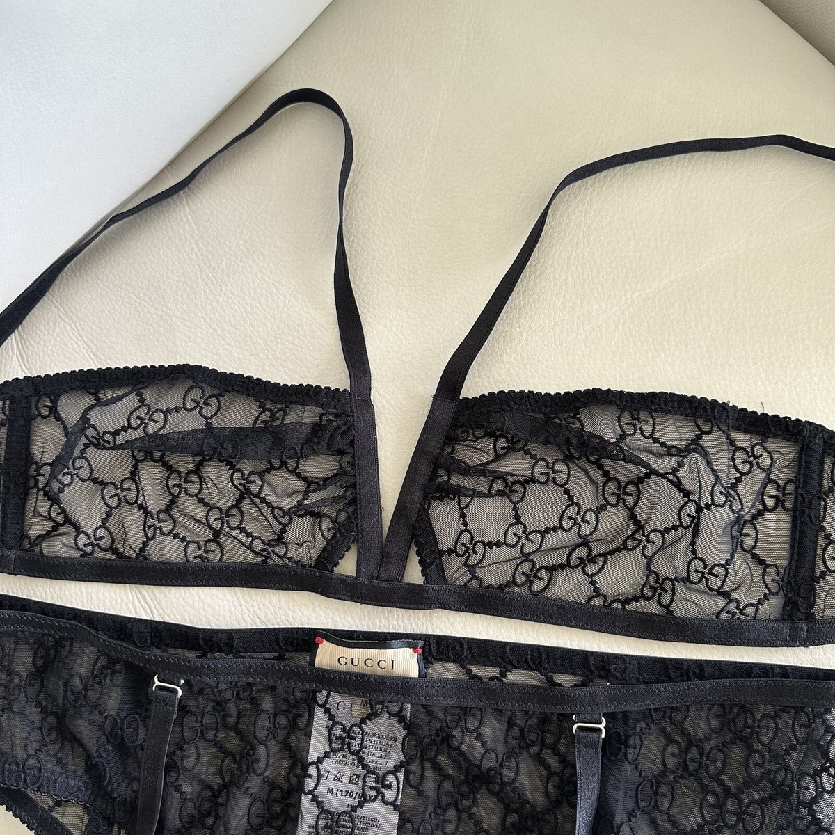 NWT GUCCI GG STAR TULLE LINGERIE SET SIZE M BLACK | eBay