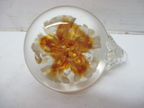 Joe St.Clair Blown Glass Candlestick Candle Stick Holder - Amber / White Flowers - Picture 6 of 9