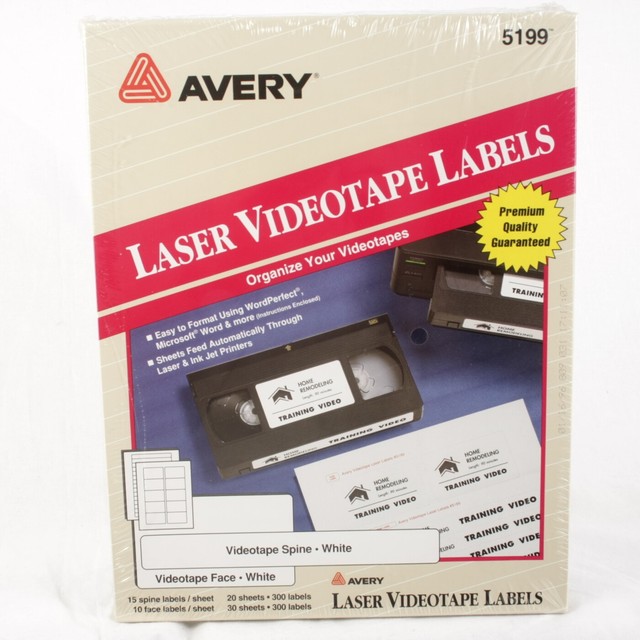 AVERY 5199 Laser Videotape Labels, 300 White Spine and Face Label Sets