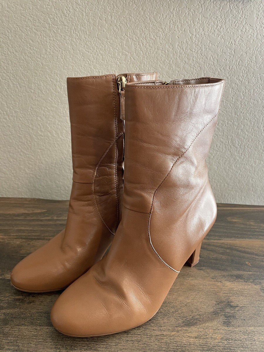 NATURALIZER HARLENE ENGLISH TEA Leather Camel Tan BOOTS ZIp High