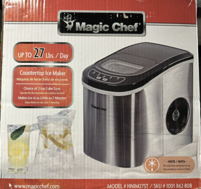 Magic Chef Portable Stainless Steel Countertop 27 lbs Per Day Ice Maker HNIM27ST