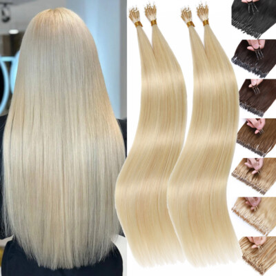150G THICK Nano Ring Tip 100% Human Hair Extensions Loop Nano Beads Full Head US