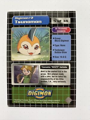FOIL PRISM Digimon Card Matt & Tsunomon 5 Of 34 Animated Series Holo Parallel FOIL PRISM Digimon Card Matt & Tsunomon 5 Of 34 Animated Series Holo Parallel