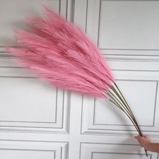 Image of Large Bright Pink Faux Pampas Grass 3 Stems 115cm Tall Fluffy Artificial Flower