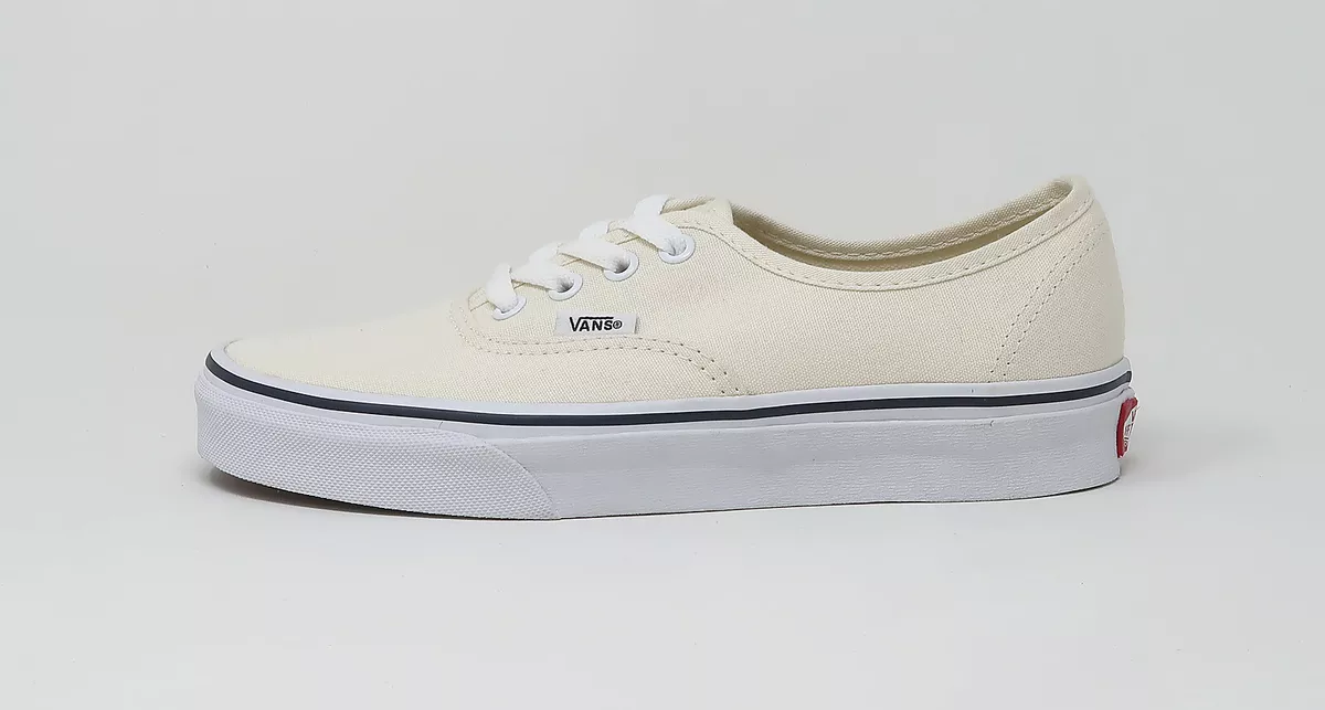 VANS Women Shoes Authentic Beige Off White Canvas Navy Blue Line